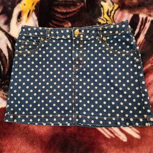 Youth Girls Blue/White Polka Dot Jean Skirt Size 16 Faded Glory